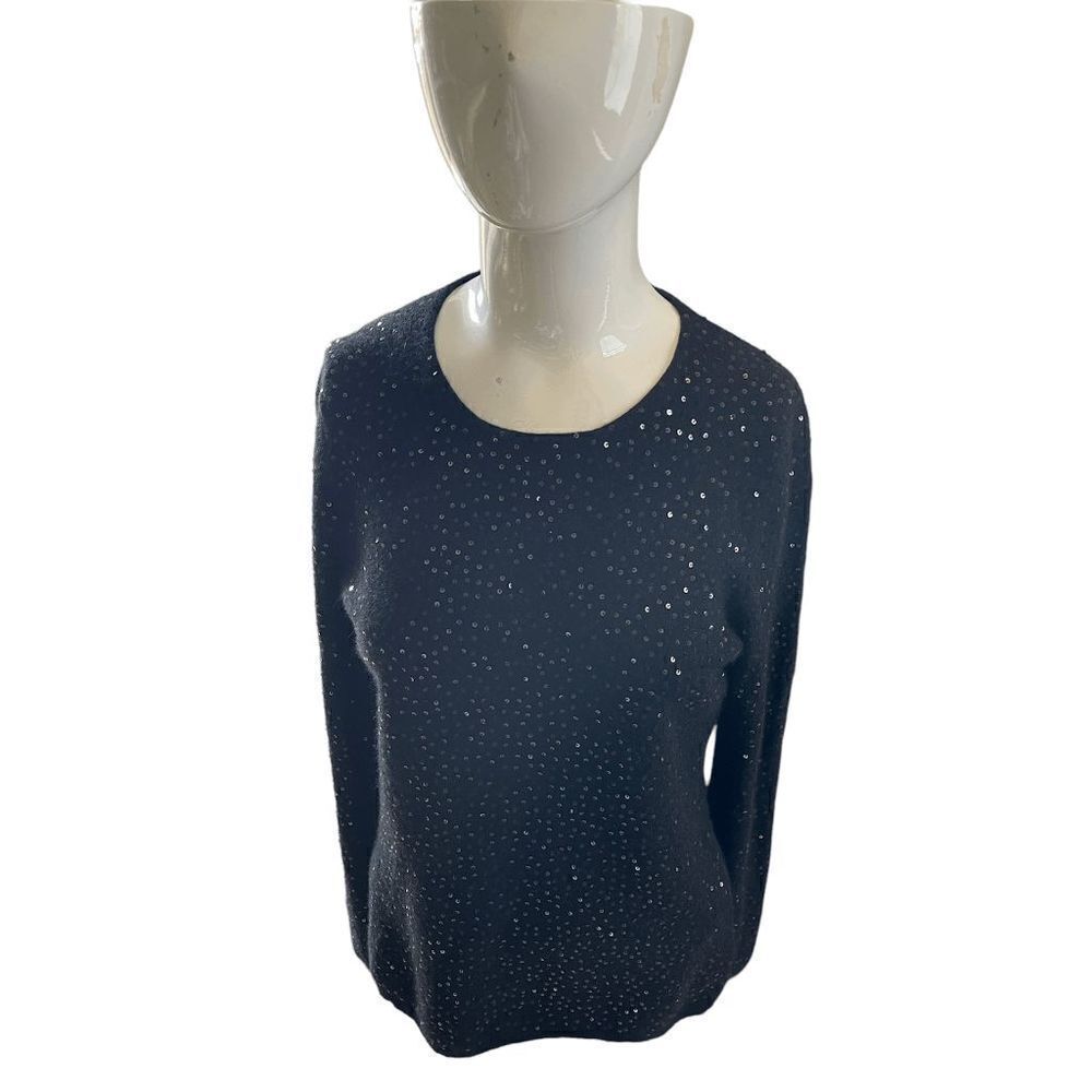 C by Bloomingdale Cashmere Sweater Long Sleeves Sz M Black & Sequins